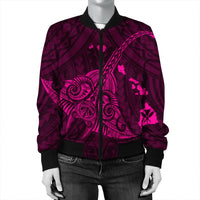 Hawaiian Map Kanaka Manta Ray Polynesian Bomber Jacket Pink - AH - Polynesian Pride