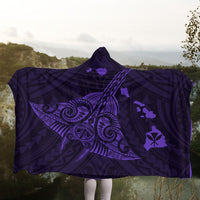Hawaiian Map Kanaka Manta Ray Polynesian Hooded Blanket Purple - AH - Polynesian Pride