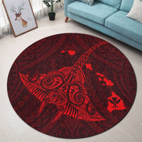 Hawaiian Map Kanaka Manta Ray Polynesian Round Carpet Red - AH - Polynesian Pride