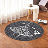 Hawaiian Map Kanaka Manta Ray Polynesian Round Carpet White - AH - Polynesian Pride