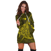 Hawaiian Map Kanaka Manta Ray Polynesian Hoodie Dress Yellow - AH - Polynesian Pride