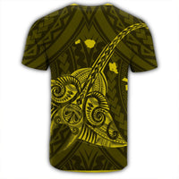 Hawaiian Map Kanaka Manta Ray Polynesian T Shirt Yellow - Polynesian Pride