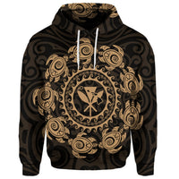 Custom Hawaiian Map Kanaka Turtles Circle Style Gold Polynesian Hoodie - Polynesian Pride