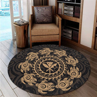 Hawaiian Map Kanaka Turtles Circle Style Gold Polynesian Round Carpet - AH - Polynesian Pride