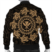 Hawaiian Map Kanaka Turtles Circle Style Gold Polynesian Bomber Jacket - AH - Polynesian Pride
