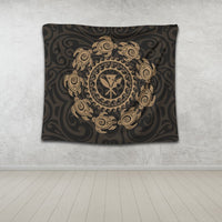 Hawaiian Map Kanaka Turtles Circle Style Gold Polynesian Tapestry - AH - Polynesian Pride