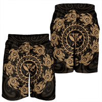 Hawaiian Map Kanaka Turtles Circle Style Gold Polynesian Men's Shorts - AH - Polynesian Pride