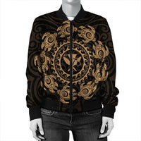 Hawaiian Map Kanaka Turtles Circle Style Gold Polynesian Bomber Jacket - AH - Polynesian Pride