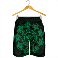 Hawaiian Map Kanaka Turtles Circle Style Green Polynesian Men's Shorts - AH - Polynesian Pride