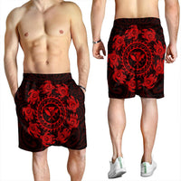 Hawaiian Map Kanaka Turtles Circle Style Red Polynesian Men's Shorts - AH - Polynesian Pride