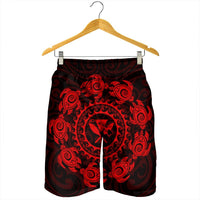Hawaiian Map Kanaka Turtles Circle Style Red Polynesian Men's Shorts - AH - Polynesian Pride