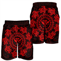 Hawaiian Map Kanaka Turtles Circle Style Red Polynesian Men's Shorts - AH - Polynesian Pride