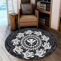 Hawaiian Map Kanaka Turtles Circle Style White Polynesian Round Carpet - AH - Polynesian Pride