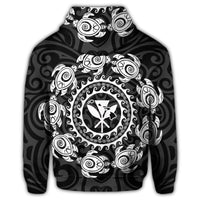 Hawaiian Map Kanaka Turtles Circle Style White Polynesian Zip Hoodie - Polynesian Pride