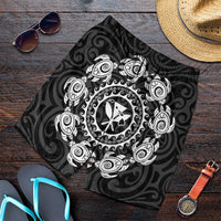 Hawaiian Map Kanaka Turtles Circle Style White Polynesian Men's Shorts - AH Art - Polynesian Pride