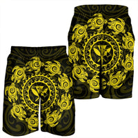 Hawaiian Map Kanaka Turtles Circle Style Yellow Polynesian Men's Shorts - AH - Polynesian Pride