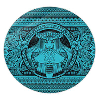 Hawaiian Map Madame Pele Kanaka Plumeria Polynesian Round Carpet Blue AH Round Carpet Luxurious Plush - Polynesian Pride