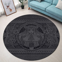 Hawaiian Map Madame Pele Mauna Kea Plumeria Polynesian Round Carpet Gray AH - Polynesian Pride