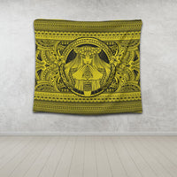 Hawaiian Map Madame Pele Mauna Kea Plumeria Polynesian Tapestry Yellow AH - Polynesian Pride