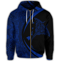 Hawaiian Map Manta Ray Blue Polynesian Zip Hoodie - Polynesian Pride