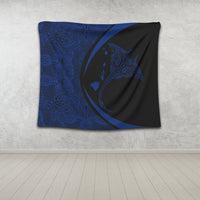 Hawaiian Map Manta Ray Blue Polynesian Tapestry - AH - Polynesian Pride