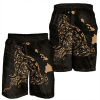 Hawaiian Map Manta Ray Gold Polynesian Men's Shorts - AH - Polynesian Pride