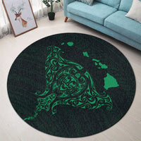 Hawaiian Map Manta Ray Green Polynesian Round Carpet - AH - Polynesian Pride