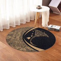 Hawaiian Map Manta Ray Polynesian Round Carpet - Gold - AH - Polynesian Pride