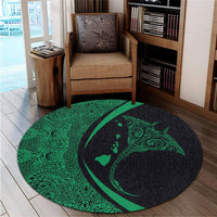 Hawaiian Map Manta Ray Polynesian Round Carpet - Green - Circle Style - AH - Polynesian Pride
