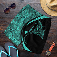 Hawaiian Map Manta Ray Polynesian Men's Shorts - Turquoise - Circle Style - AH Art - Polynesian Pride