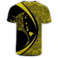 Hawaiian Map Manta Ray Polynesian T Shirt Yellow Circle Style - Polynesian Pride