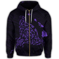 Hawaiian Map Manta Ray Purple Polynesian Zip Hoodie - Polynesian Pride