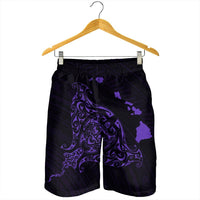 Hawaiian Map Manta Ray Purple Polynesian Men's Shorts - AH - Polynesian Pride