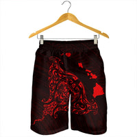 Hawaiian Map Manta Ray Red Polynesian Men's Shorts - AH - Polynesian Pride