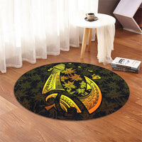 Hawaiian Map Palm Trees Fish Hook Polynesian Round Carpet Colorful Yellow - AH - Polynesian Pride