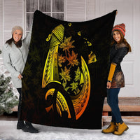 Hawaiian Map Palm Trees Fish Hook Polynesian Premium Blankets Colorful Yellow - AH - Polynesian Pride