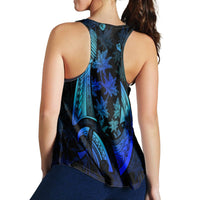 Hawaiian Map Palm Trees Fish Hook Polynesian Quilt Racerback Tank Colorful Blue - AH - Polynesian Pride