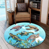 Hawaiian Map Sea Turtles Ocean Polynesian Round Carpet - AH - Polynesian Pride