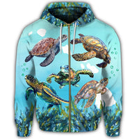 Hawaiian Map Sea Turtles Ocean Polynesian Zip Hoodie - Polynesian Pride