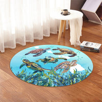 Hawaiian Map Sea Turtles Ocean Polynesian Round Carpet - AH - Polynesian Pride