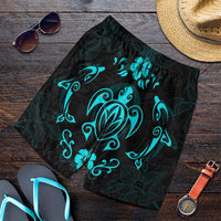 Hawaiian Map Turtle Dolphin With Plumeria Men's Shorts - AH Art - Polynesian Pride