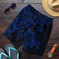 Hawaiian Map Turtle Hibiscus Kanaka Polynesian Men's Shorts - Blue - AH Art - Polynesian Pride