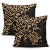 Hawaiian Map Turtle Hibiscus Kanaka Polynesian Pillow Covers - Gold - AH - Polynesian Pride