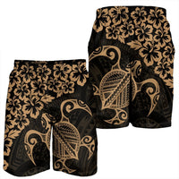 Hawaiian Map Turtle Hibiscus Kanaka Polynesian Men's Shorts - Gold - AH - Polynesian Pride
