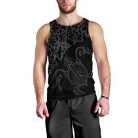 Hawaiian Map Turtle Hibiscus Kanaka Polynesian Tank Top - Gray - AH Black - Polynesian Pride