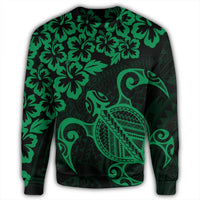Hawaiian Map Turtle Hibiscus Kanaka Polynesian Sweatshirt - Green - AH - Polynesian Pride