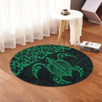 Hawaiian Map Turtle Hibiscus Kanaka Polynesian Round Carpet - Green - AH - Polynesian Pride