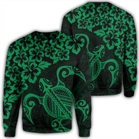 Hawaiian Map Turtle Hibiscus Kanaka Polynesian Sweatshirt - Green - AH Unisex Black - Polynesian Pride