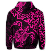Hawaiian Map Turtle Hibiscus Kanaka Polynesian Zip Hoodie Pink - Polynesian Pride