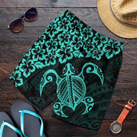 Hawaiian Map Turtle Hibiscus Kanaka Polynesian Men's Shorts - Turquoise - AH Art - Polynesian Pride